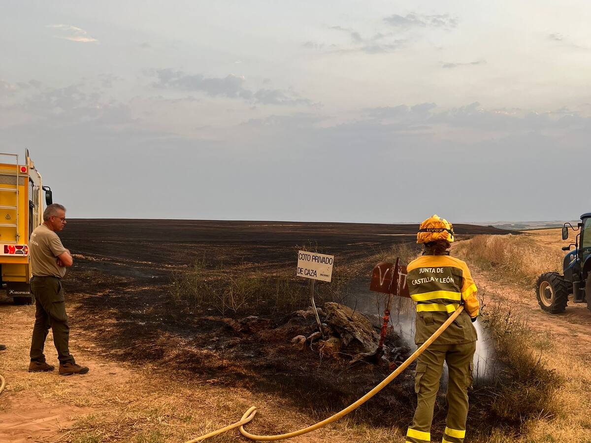 Un rayo provoca un incendio de rastrojos en Villatuelda
