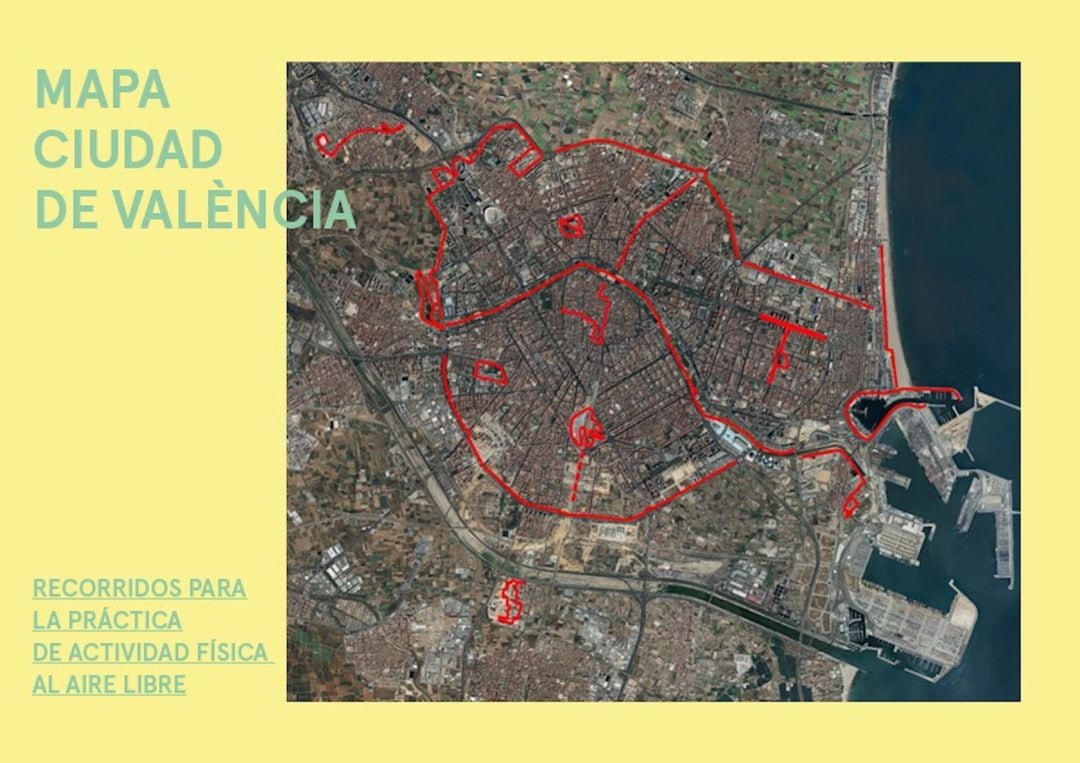 Mapa de las nuevas rutas para salir a correr a partir del próximo sábado que ha establecido el Ayuntamiento de València para evitar contagios de coronavirus.