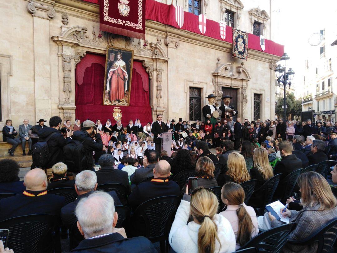 El alcalde de Palma, José Hila, en su discurso de la &#039;Festa del Estendard&#039; .