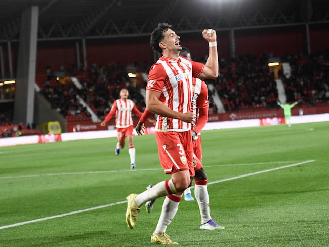 Celebrando su tanto el domingo al Sanse.