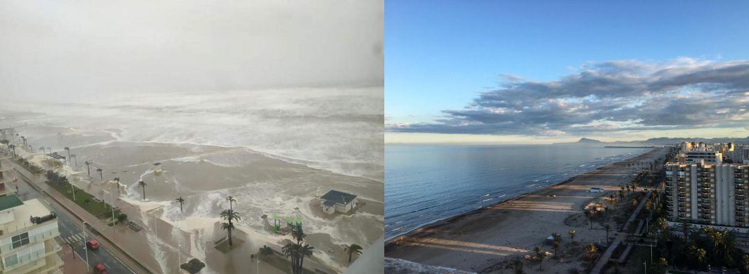 Playa de Gandia el 21 de enero y el 26 de enero