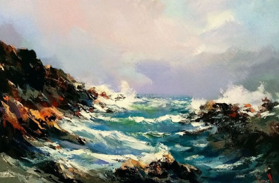 Los embates del mar de la costa de La Palma dibujados con el trazo casi impresionista del pintor italiano