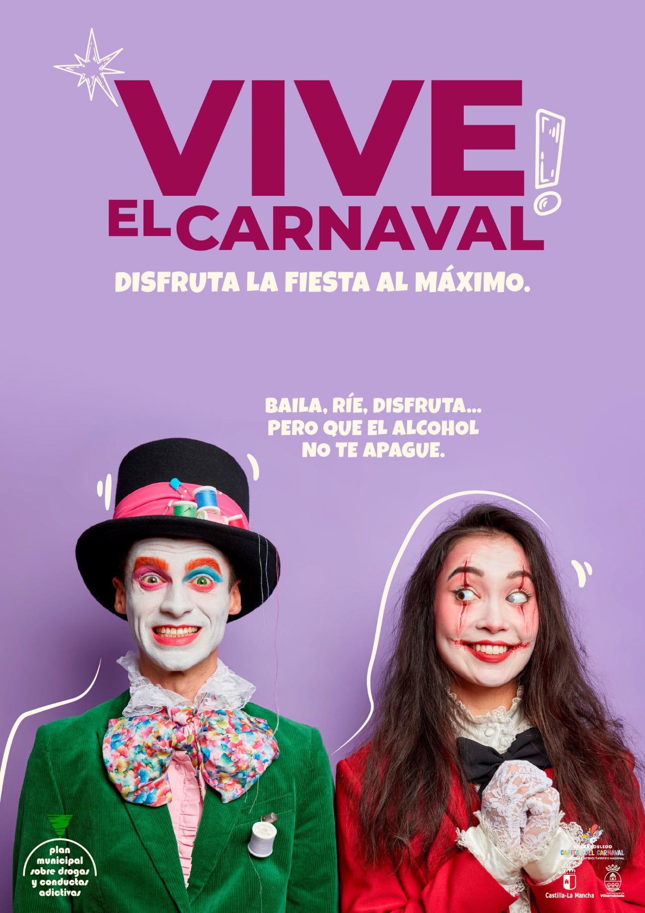 Campaña de carteles lanzada por el Ayuntamiento de Villarrobledo para evitar el consumo excesivo de alcohol durante el carnaval