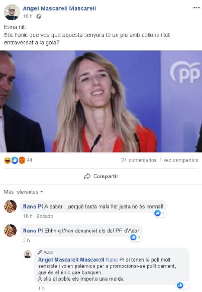 Captura del comentario en Facebook