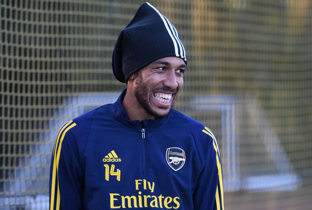 Pierre Emerick Aubameyang, en un entrenamiento con el Arsenal