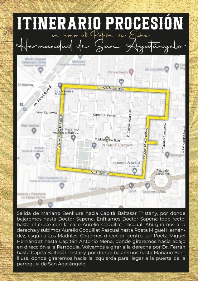 Itinerario procesión San Agatángelo 2023, Elche