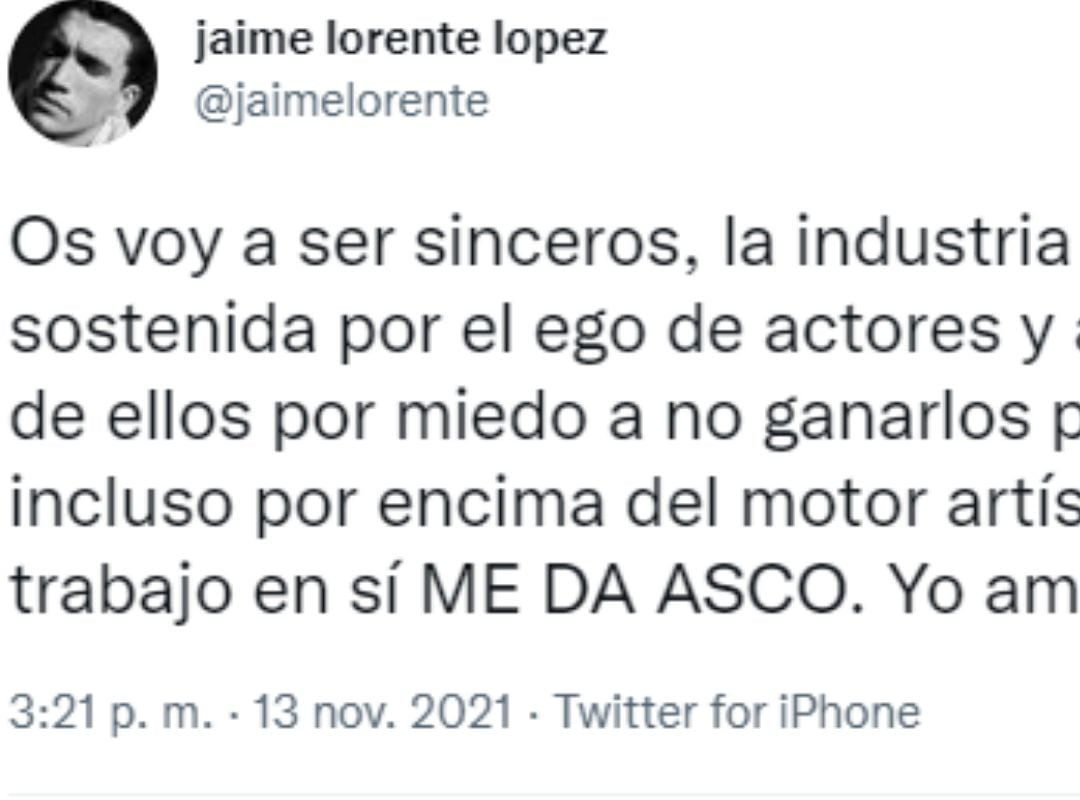 El actor Jaime Lorente estalla en Twitter ante el ego de algunos actores y actrices por los premios.