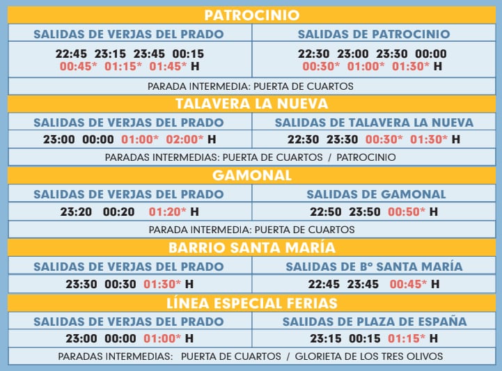 Los horarios marcados en rojo y asterisco (*) sólo tendrán lugar el viernes 22 y el sábado 23