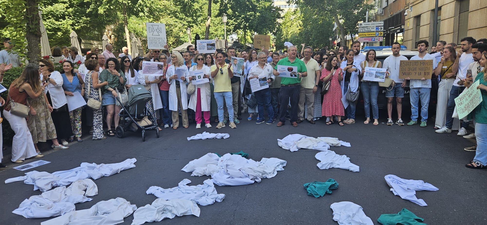 Manifestación de médicos y facultativos en Cáceres enmarcada en la huelga nacional de este viernes.