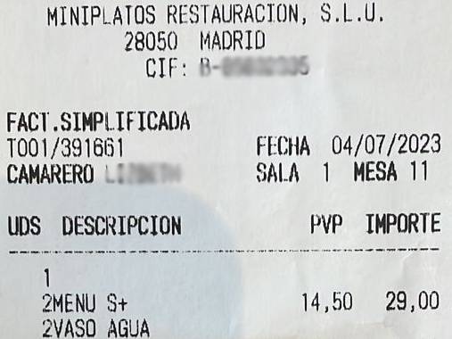 Recorte del ticket de 80 Grados.