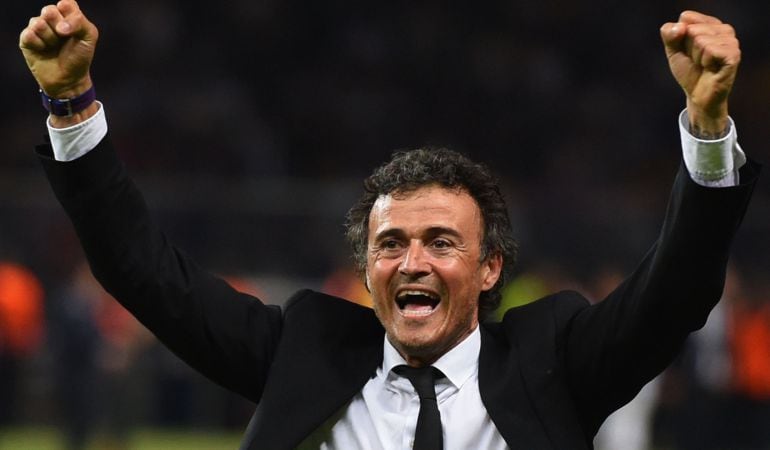 Luis Enrique celebrant la victòria a Berlín davant la Juve