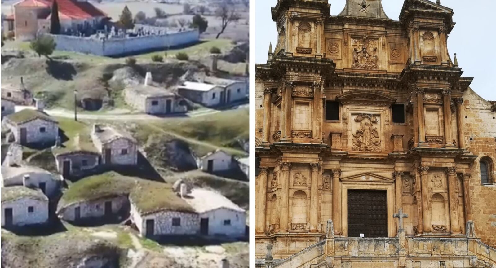 Barrio de bodegas de Moradillo y fachada de la iglesia de Gumiel de Izán
