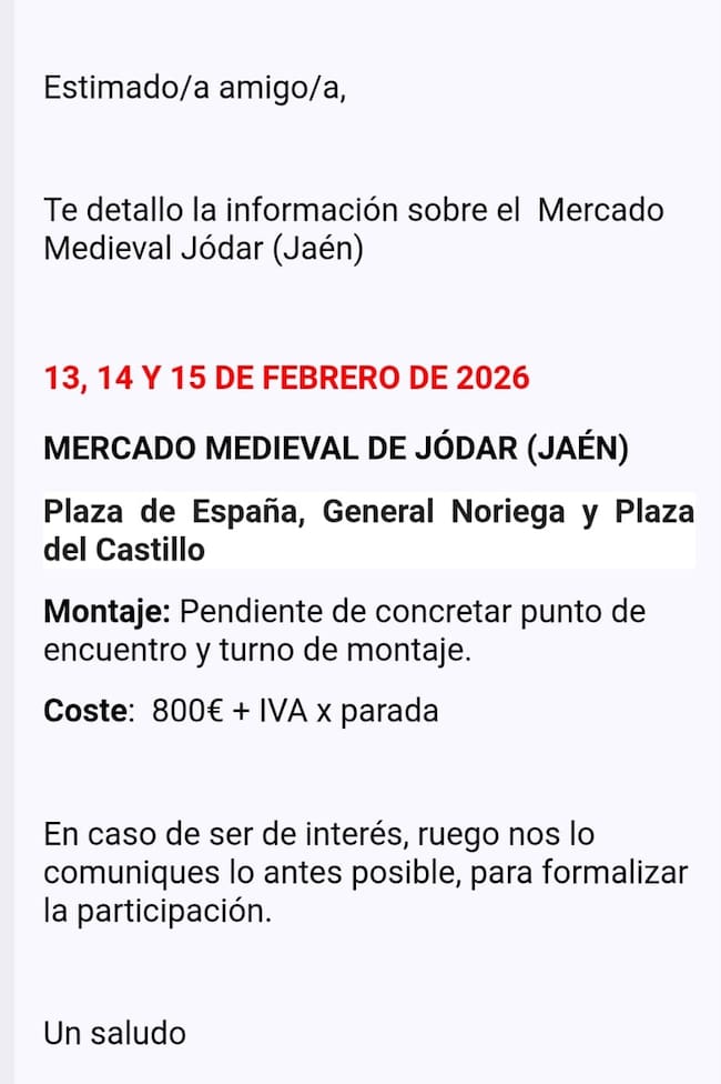 Oferta de la empresa adjudicataria a uno de los empresarios de Jódar