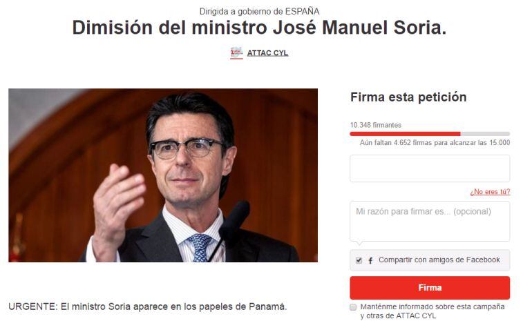 Petición de dimisión a Soria