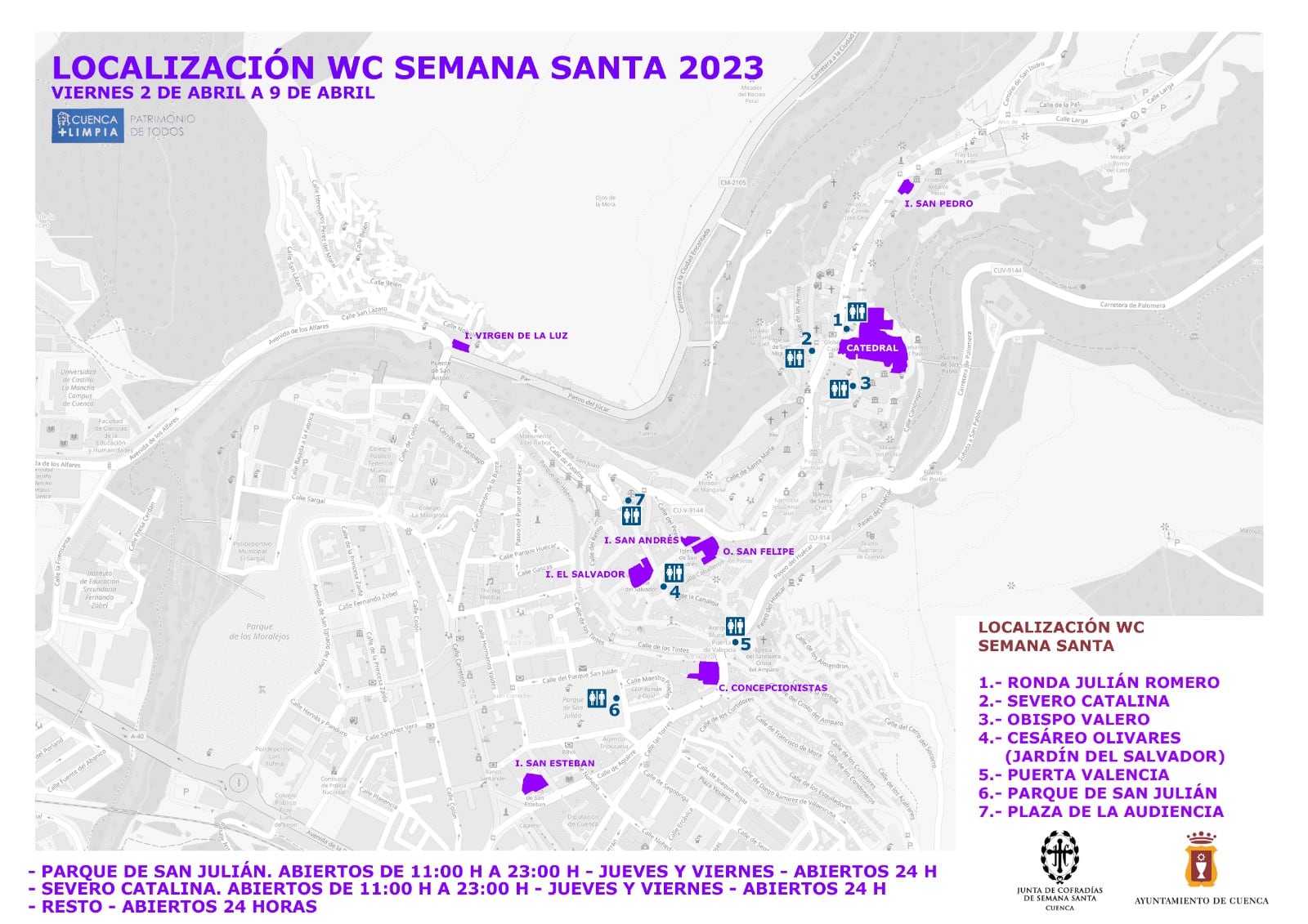 Ubicación de los baños públicos en Cuenca durante esta Semana Santa