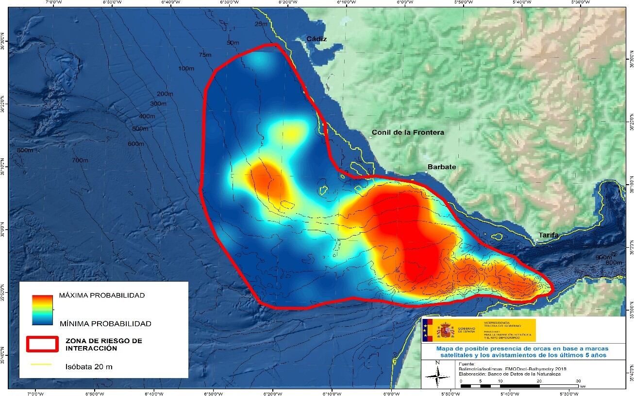 Mapa de incidencia sobre presencia de Orcas