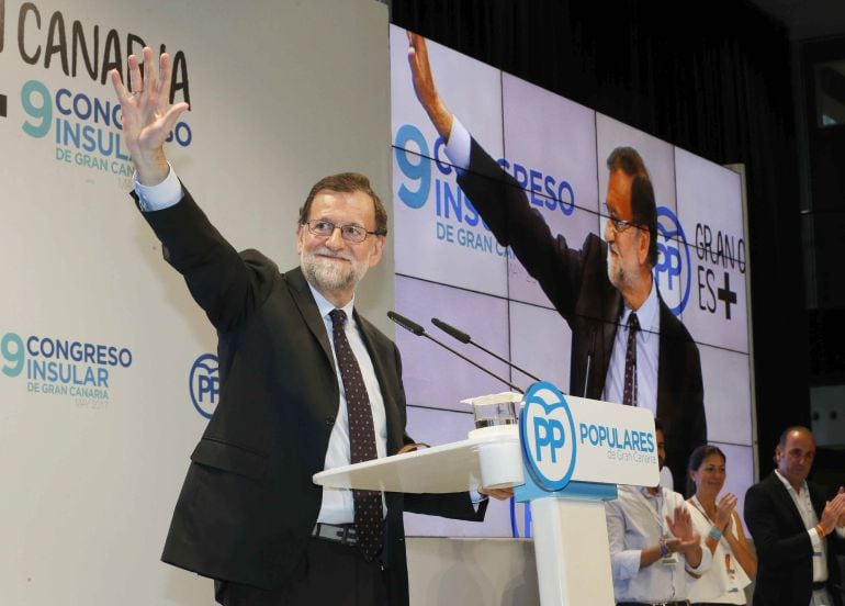  El presidente del gobierno, Mariano Rajoy, durante su intervención en la clausura del congreso insular del PP de Gran Canaria celebrado esta en Las Palmas