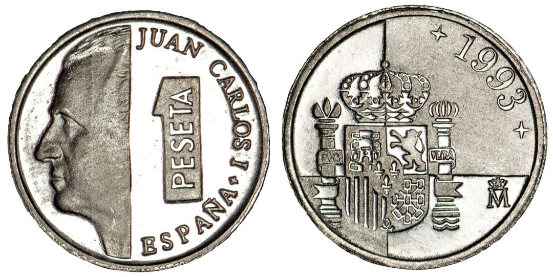 Dos monedas de peseta acuñadas en 1993, en una imagen de archivo