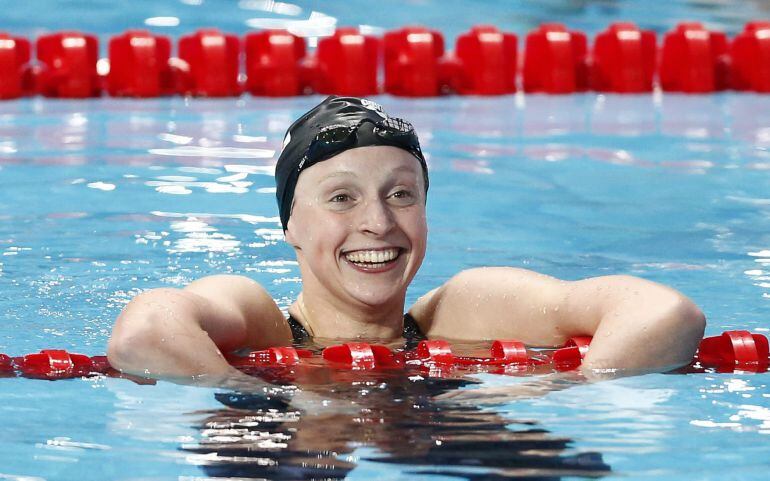 Katie Ledecky tras finalizar una prueba en los Mundiales de Kazán.