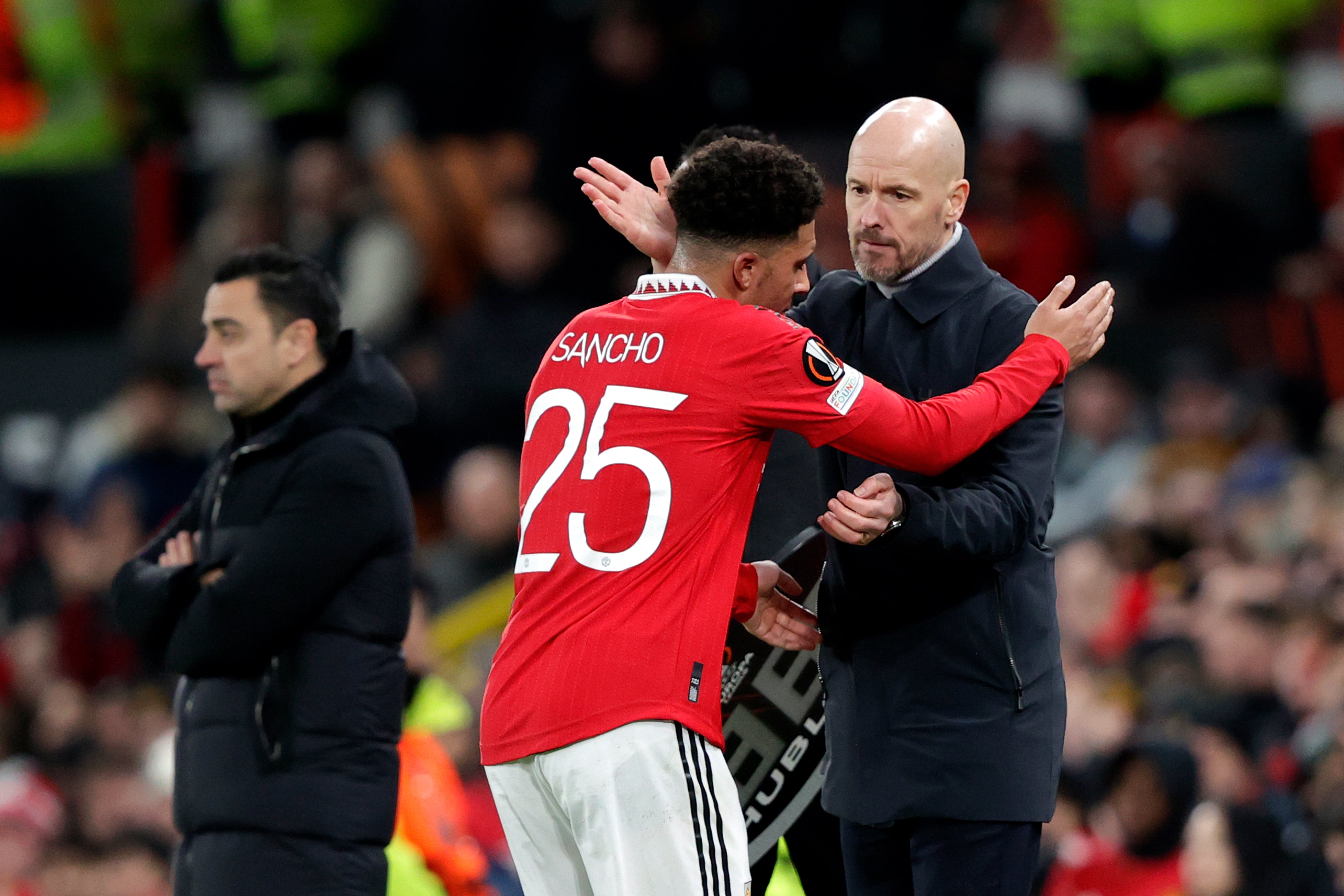 Jadon Sancho, del Manchester United, con Erik Ten Hag