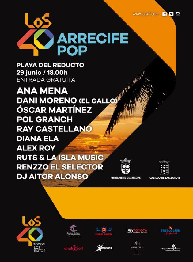 Cartel de LOS40 Arrecife Pop 2019.