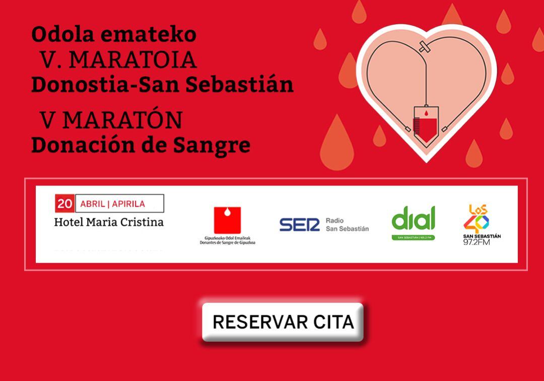 Radio San Sebastián impulsa el V Maratón de Donación de sangre el martes 20 de abril en Donostia.