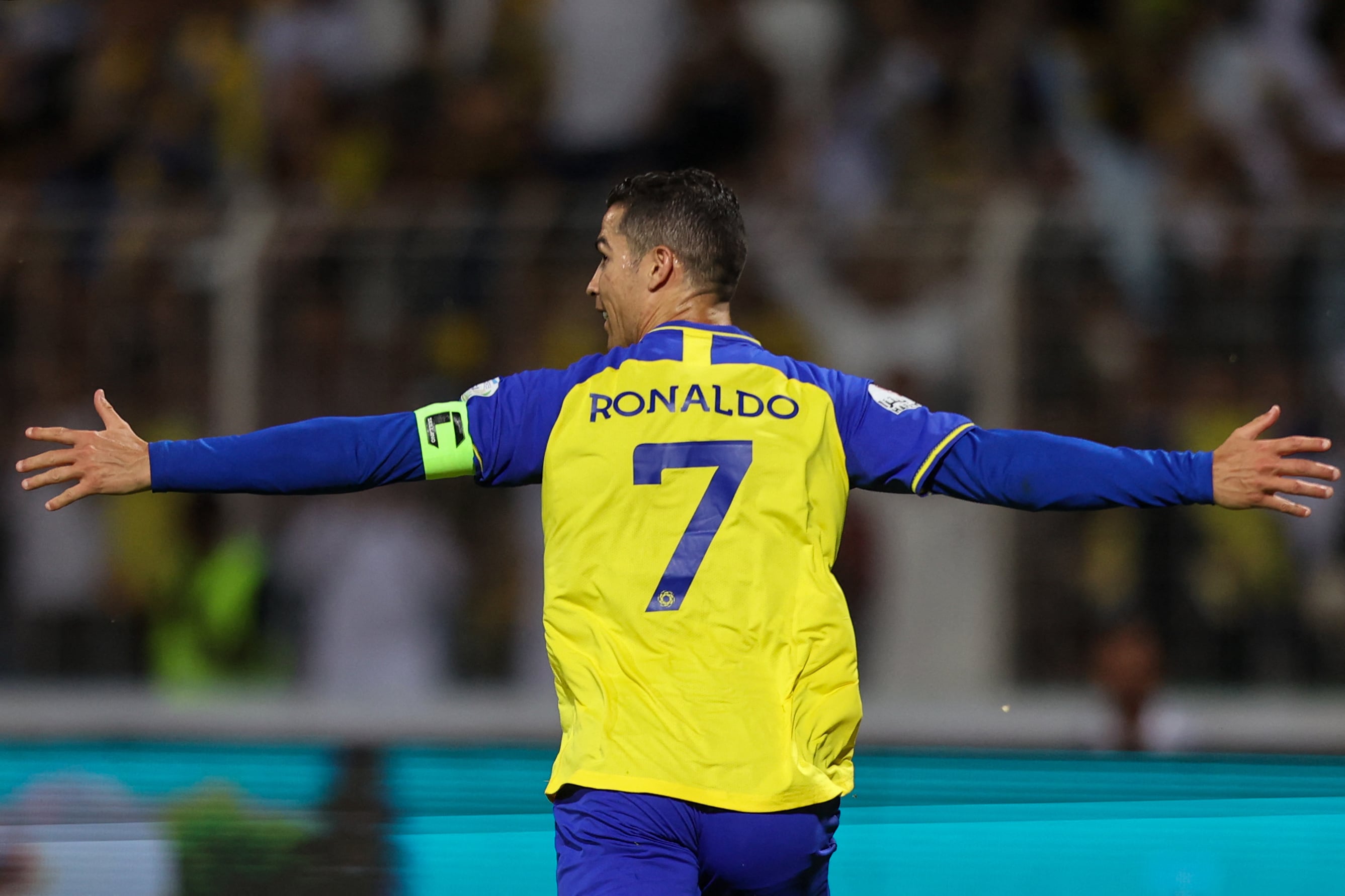 Cristiano Ronaldo celebra uno de sus goles con el Al-Nassr en el partido contra el Al-Wahda