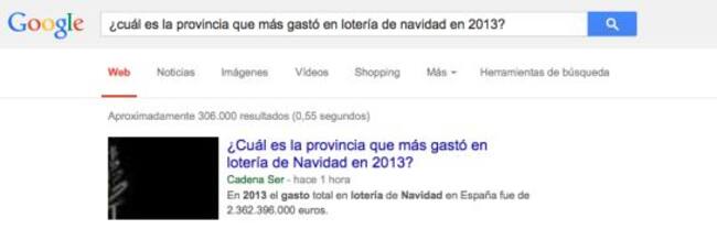 Una búsqueda por un tema de actualidad devuelve separadas las noticias del resto de webs