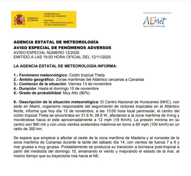 Avisos especial de la Aemet