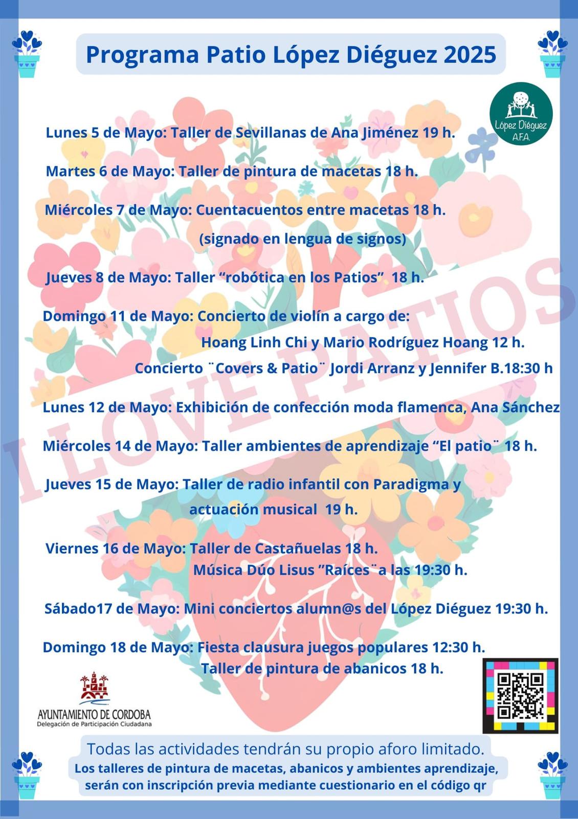 Cartel con las actividades que se van a desarrollar en el colegio a lo largo del Concurso de Patios.