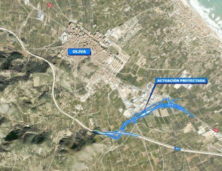 Mapa de la futura conexión sur de Oliva