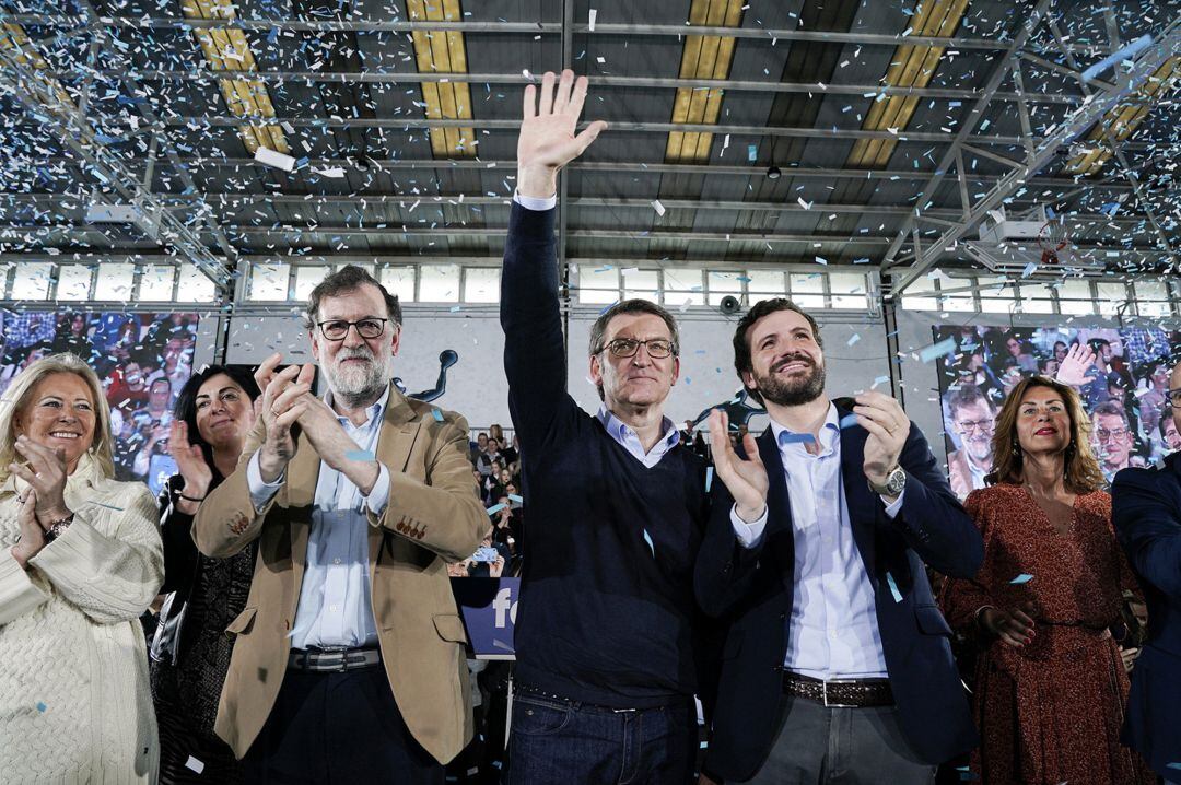 Rajoy, Feijóo y Casado, en un acto del PP en Ourense