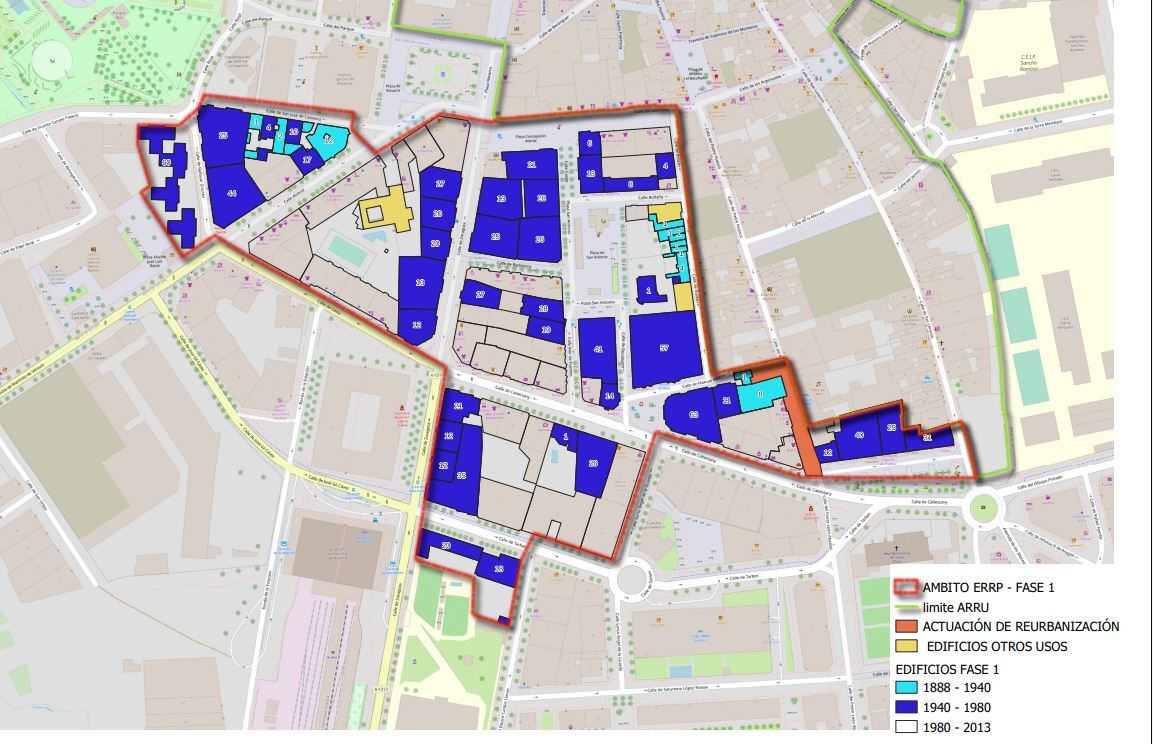 Mapa de las zonas de actuación del proyecto de regeneración urbanística