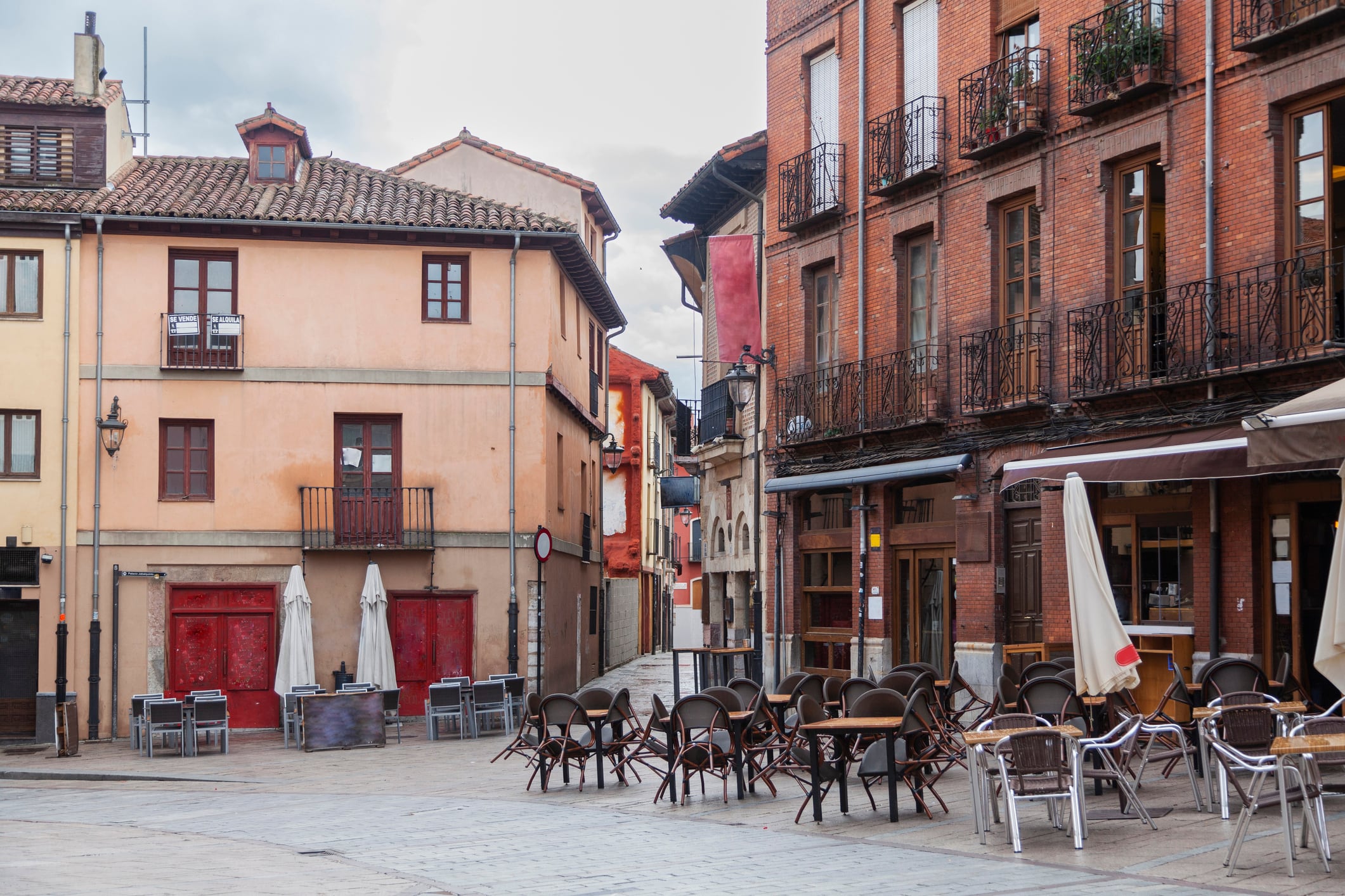 June 19, 2023 León, Castilla y León, Spain, Typical restaurant area in &quot;El barrio húmedo de la ciudad de León&quot;.