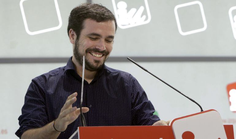 El candidato a la Presidencia del Gobierno de IU, Alberto Garzón, durante su intervención en la reunión de la Presidencia Ejecutiva Federal del partido