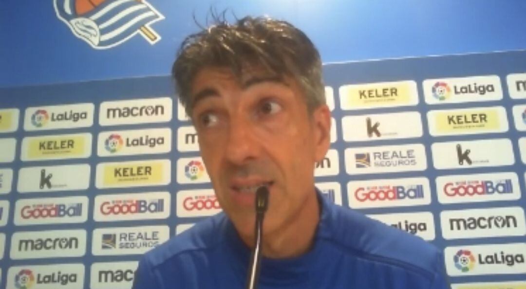 Imanol Alguacil en su rueda de prensa telematica en Zubieta