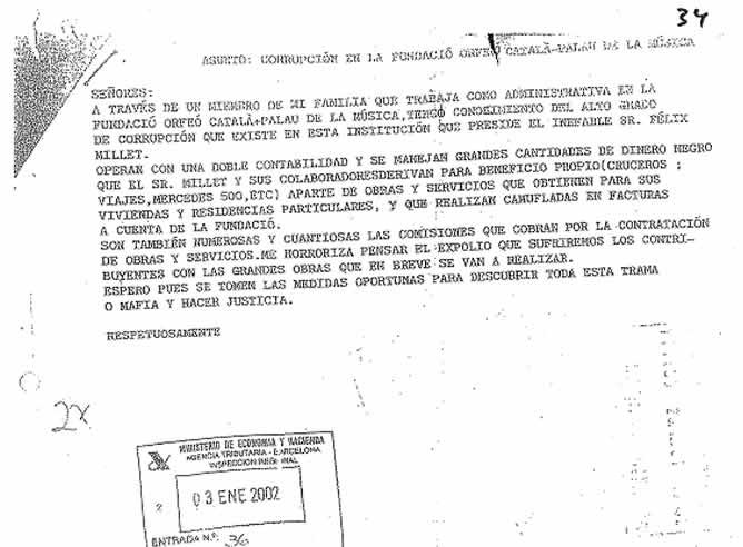 El sumario al que ha accedido la SER revela que el remitente advirtió en 2002 de que la institución movía gran cantidad de dinero negro