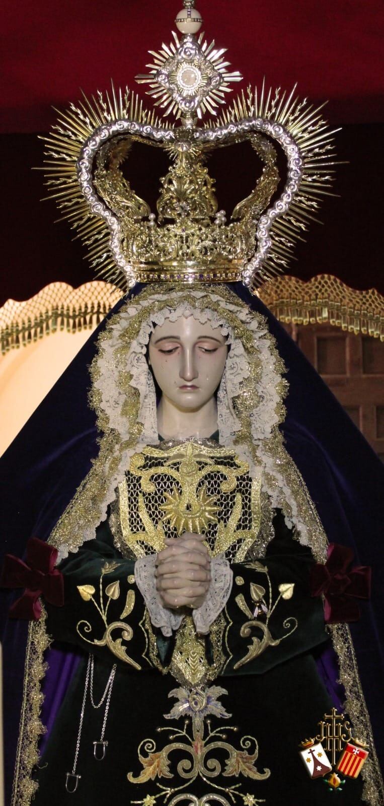 La Virgen de la Merced (El Nazareno) ya en su paso, preparada para el próximo Miércoles Santo en Granada