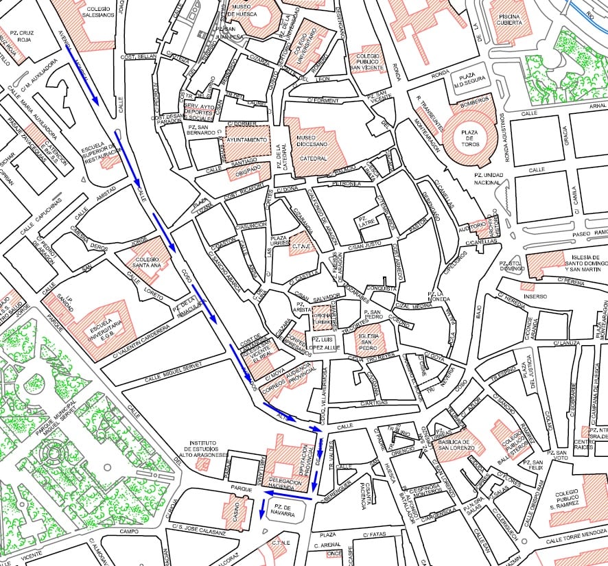 Mapa de las restricciones para la tarde de Reyes en Huesca