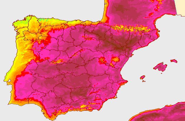 Mapa de las temperaturas máximas para el sábado 29 de julio
