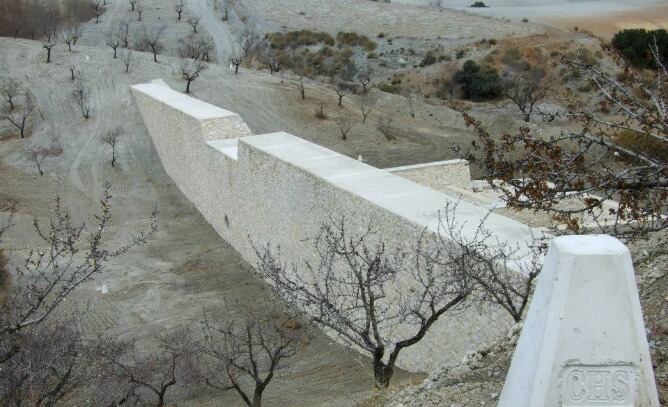 Dique en un cauce fluvial de la cuenca del Segura