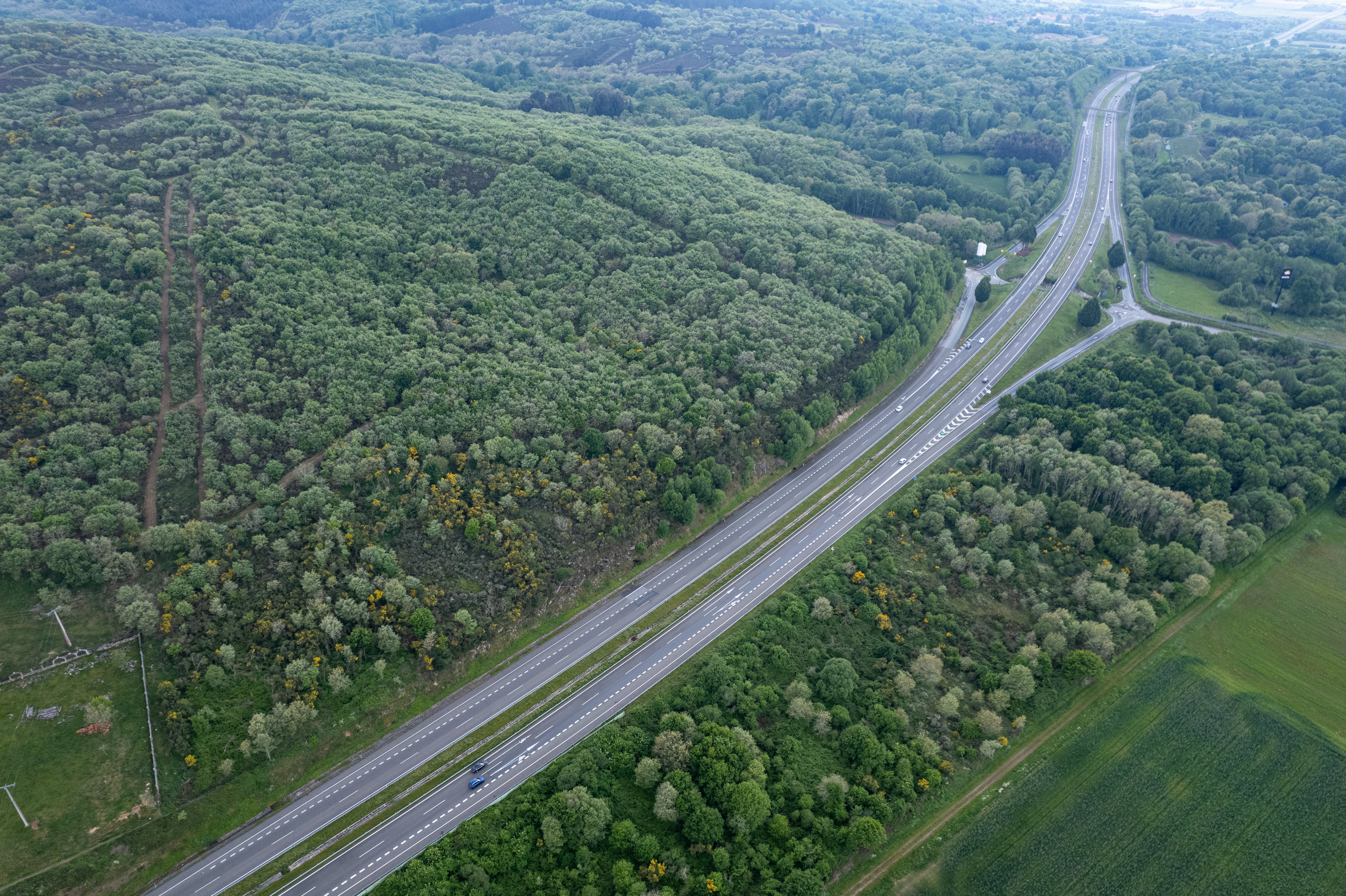 freeway a52 in Galicia, aerial view with drone