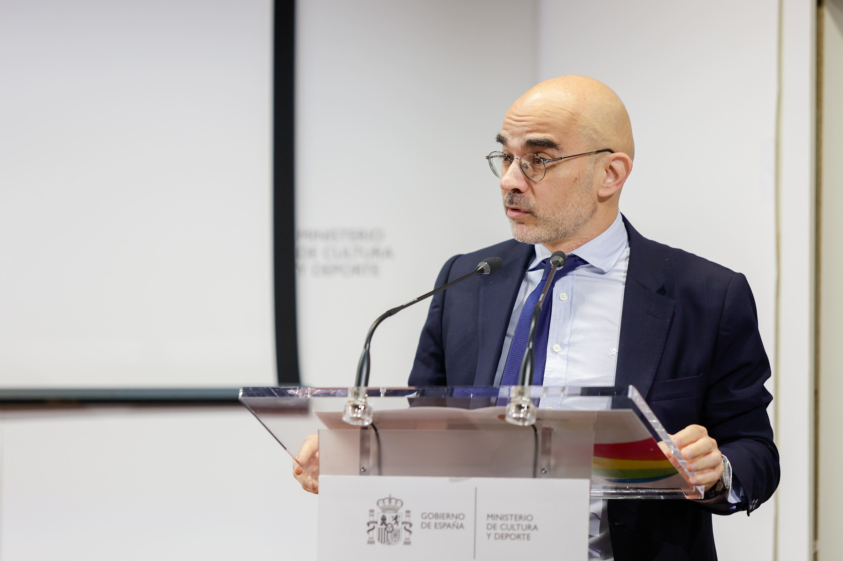 Carlos Núñez, presidente ejecutivo de PRISA Media, en el Ministerio de Cultura y Deporte este jueves durante las jornadas.