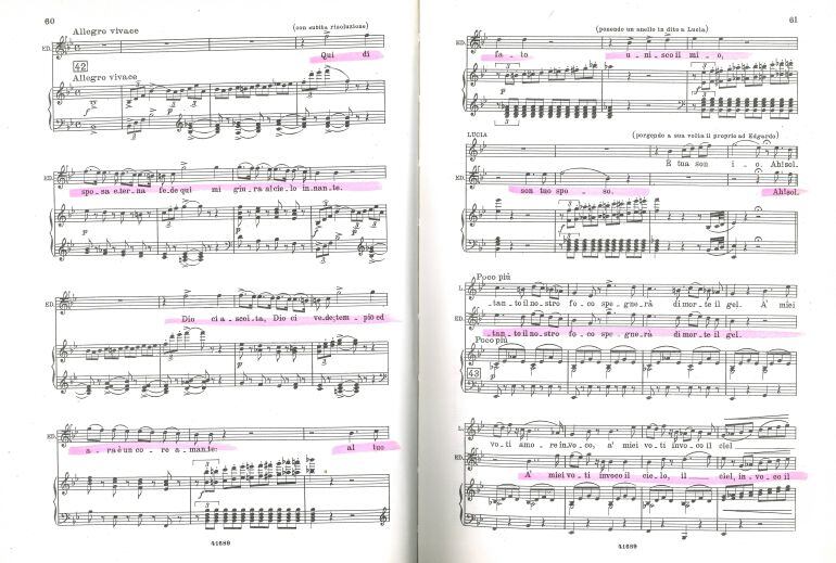 Partitura de 'Lucia de Lammermoor' utilitzada per Juan Diego Flórez