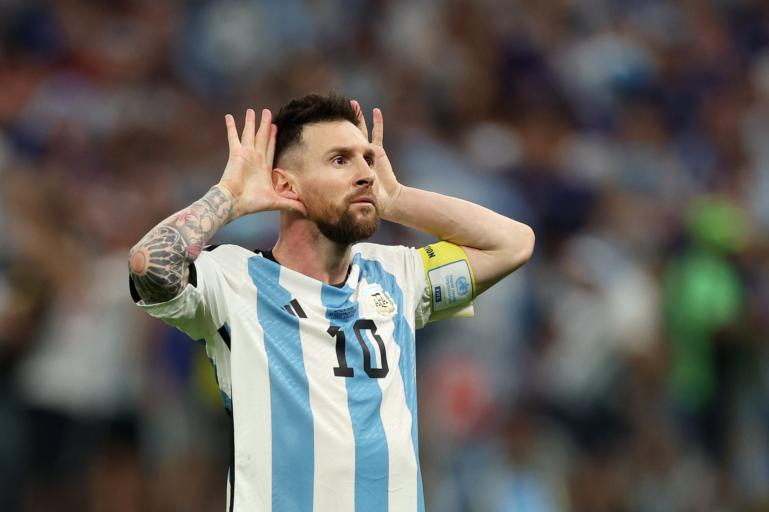 Messi celebra el penalti convertido ante Países Bajos