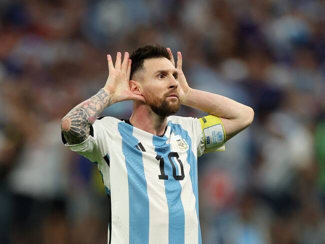 Messi celebra el penalti convertido ante Países Bajos