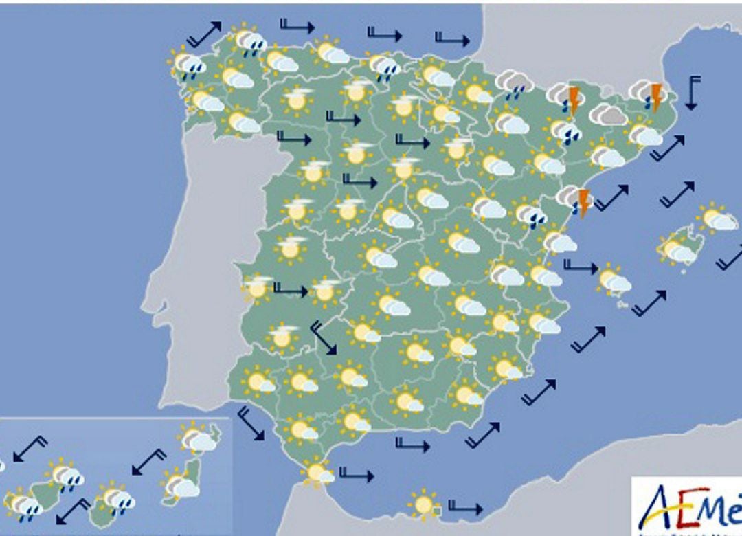 Mapa de la previsión meteorológica para el próximo fin de semana.