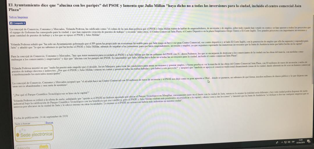 Web del Ayuntamiento de Jaén.