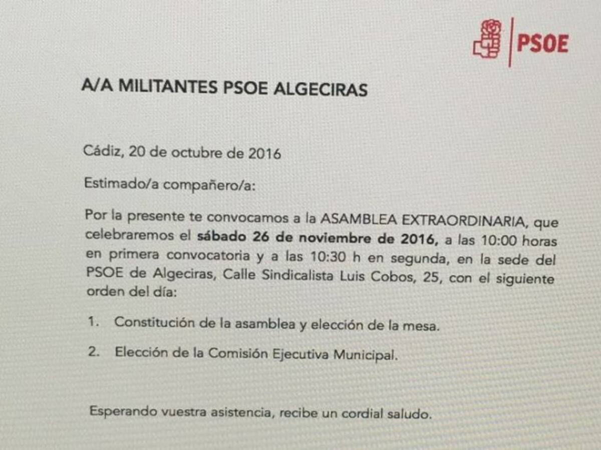 La asamblea del PSOE de Algeciras ya tiene fecha
