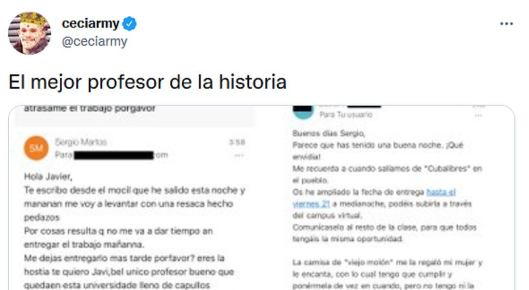 Extracto de los correos del profesor y el alumno.